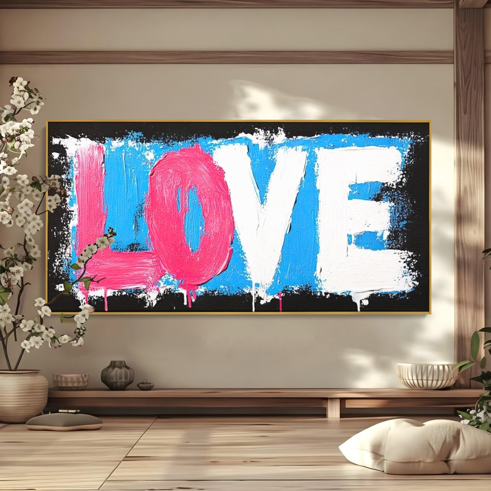 Tablou canvas cu tablou canvas cu mesajul love, in rama de aluminiu auriu